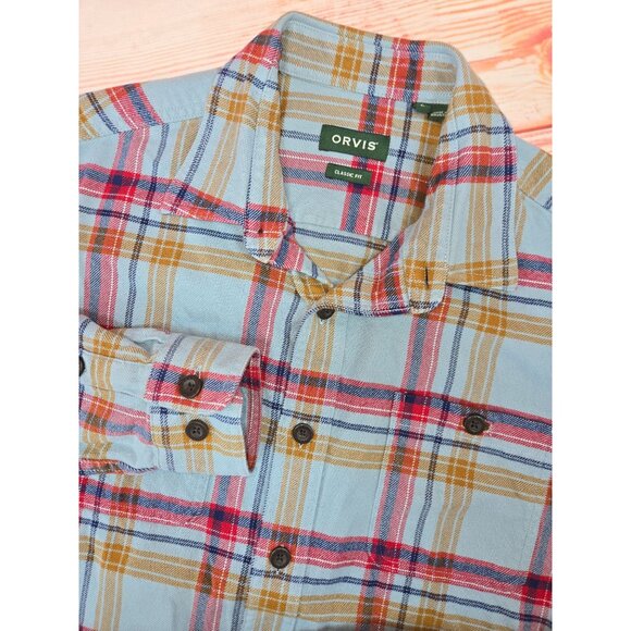 Orvis Mens Classic Fit Plaid Flannel Shirt Large 100% Cotton Long Sleeve - Picture 4 of 9